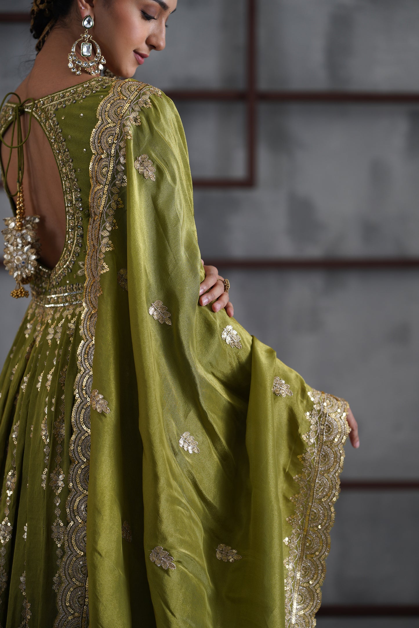 Mehendi Green Embroidered Anarkali, Churidar and Dupatta