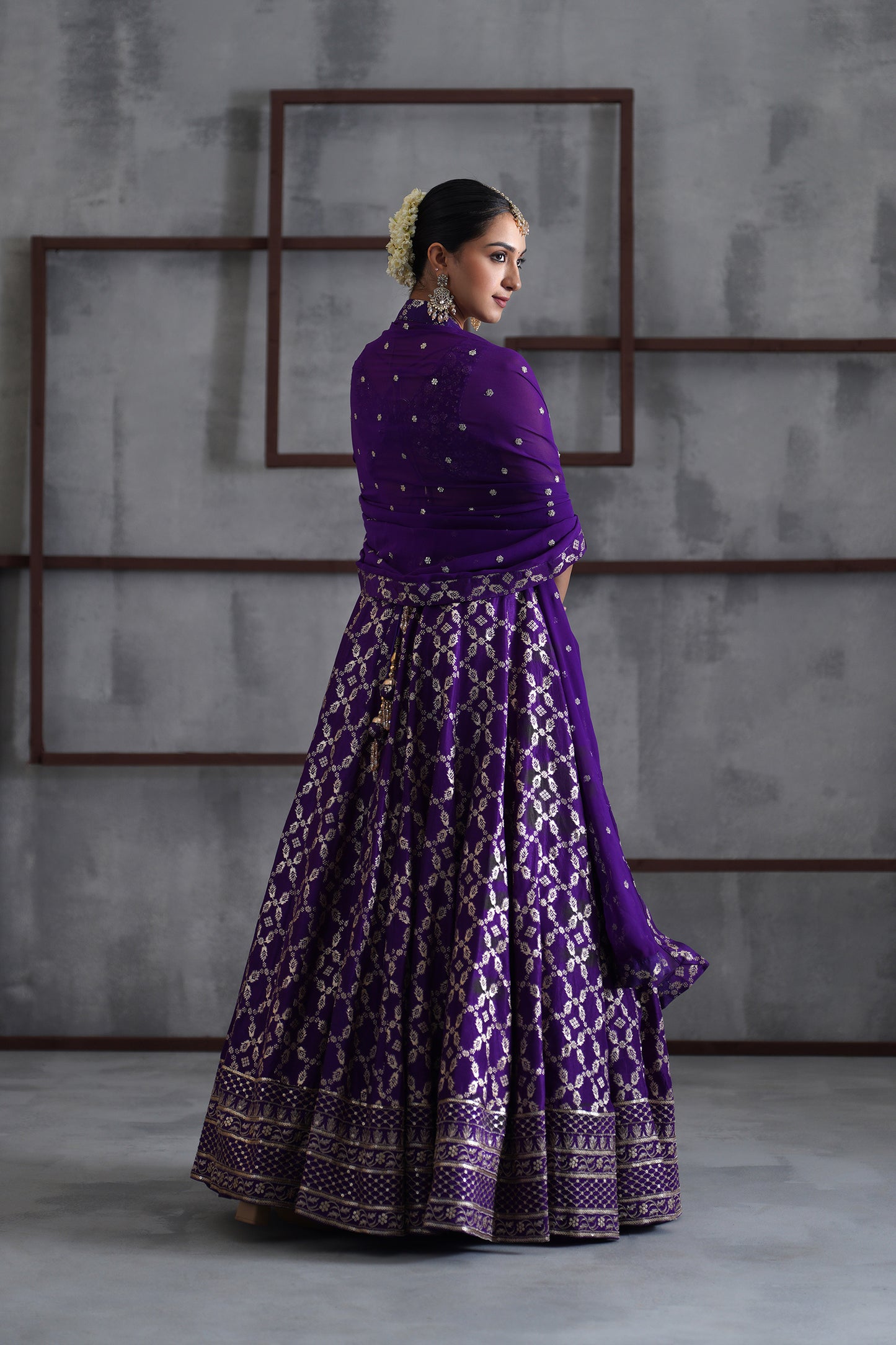 Purple Embroidered Blouse, Banarsi Lehanga and Dupatta