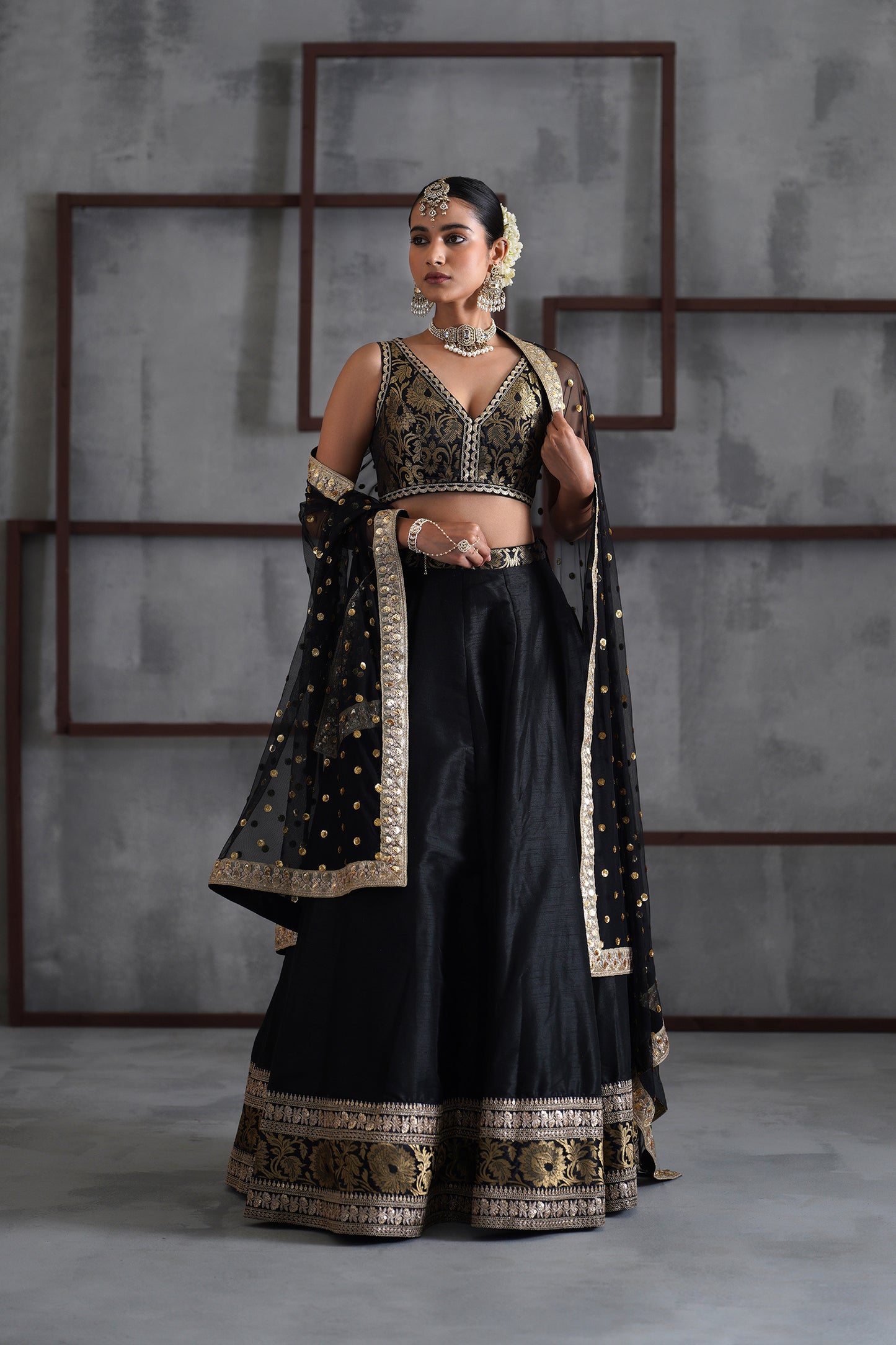 Black Brocade Blouse, Lehanga and Dupatta
