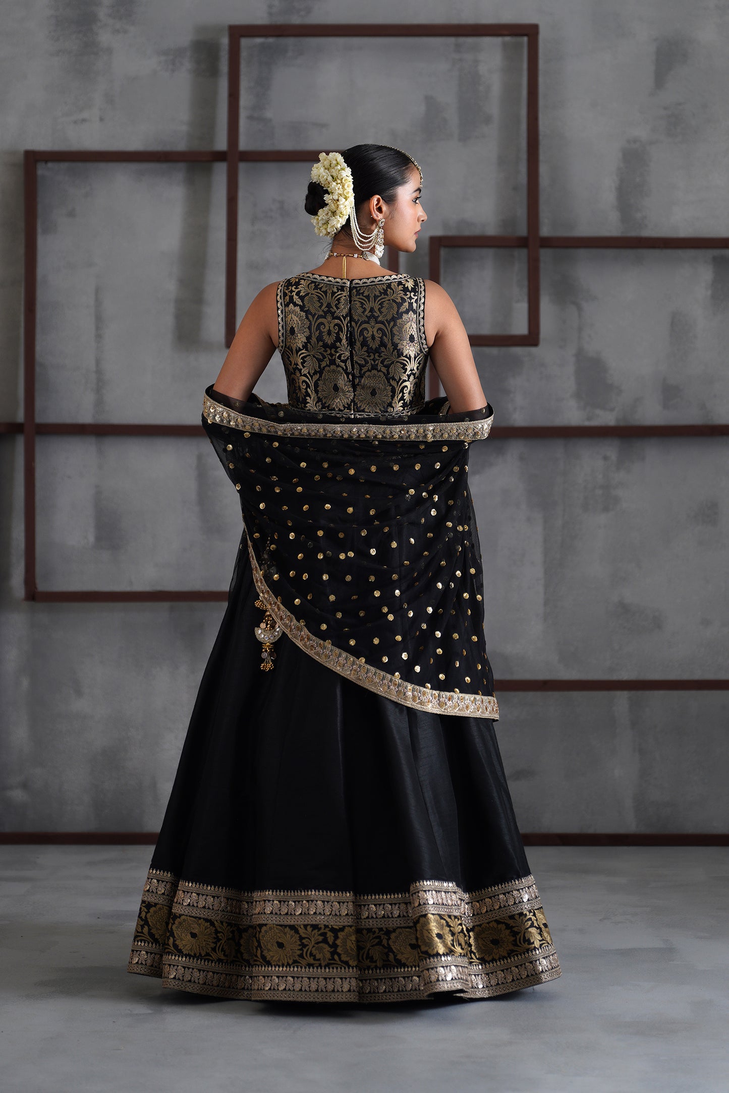 Black Brocade Blouse, Lehanga and Dupatta