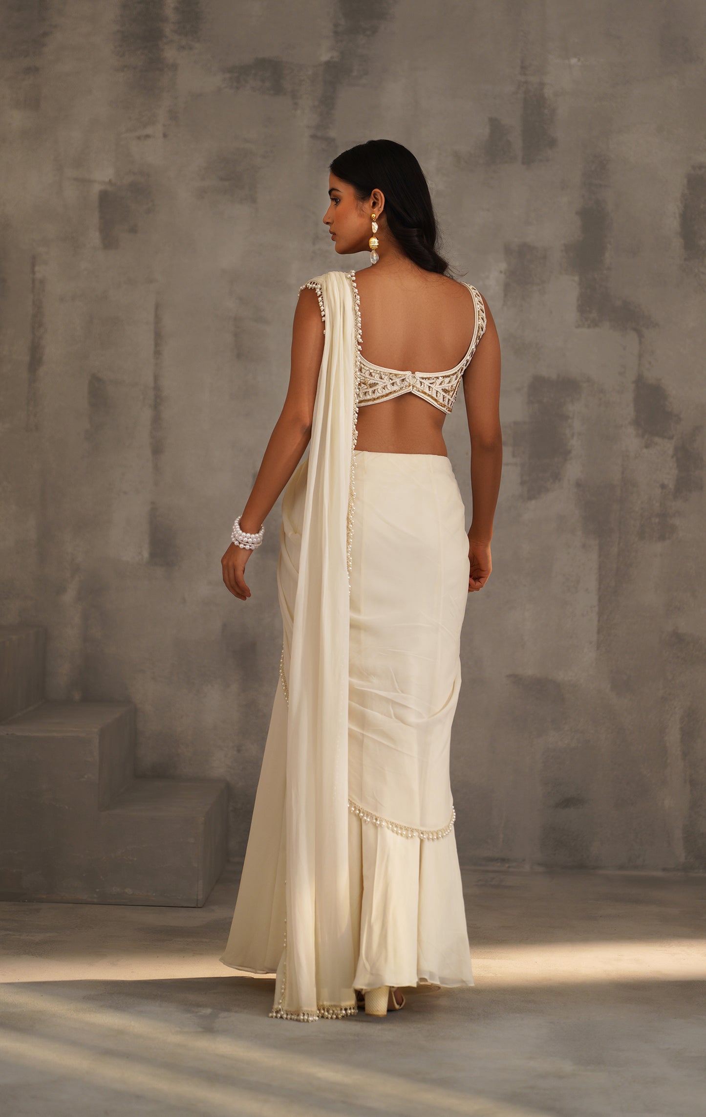 Ivory Embroidered Blouse and Draped Saree