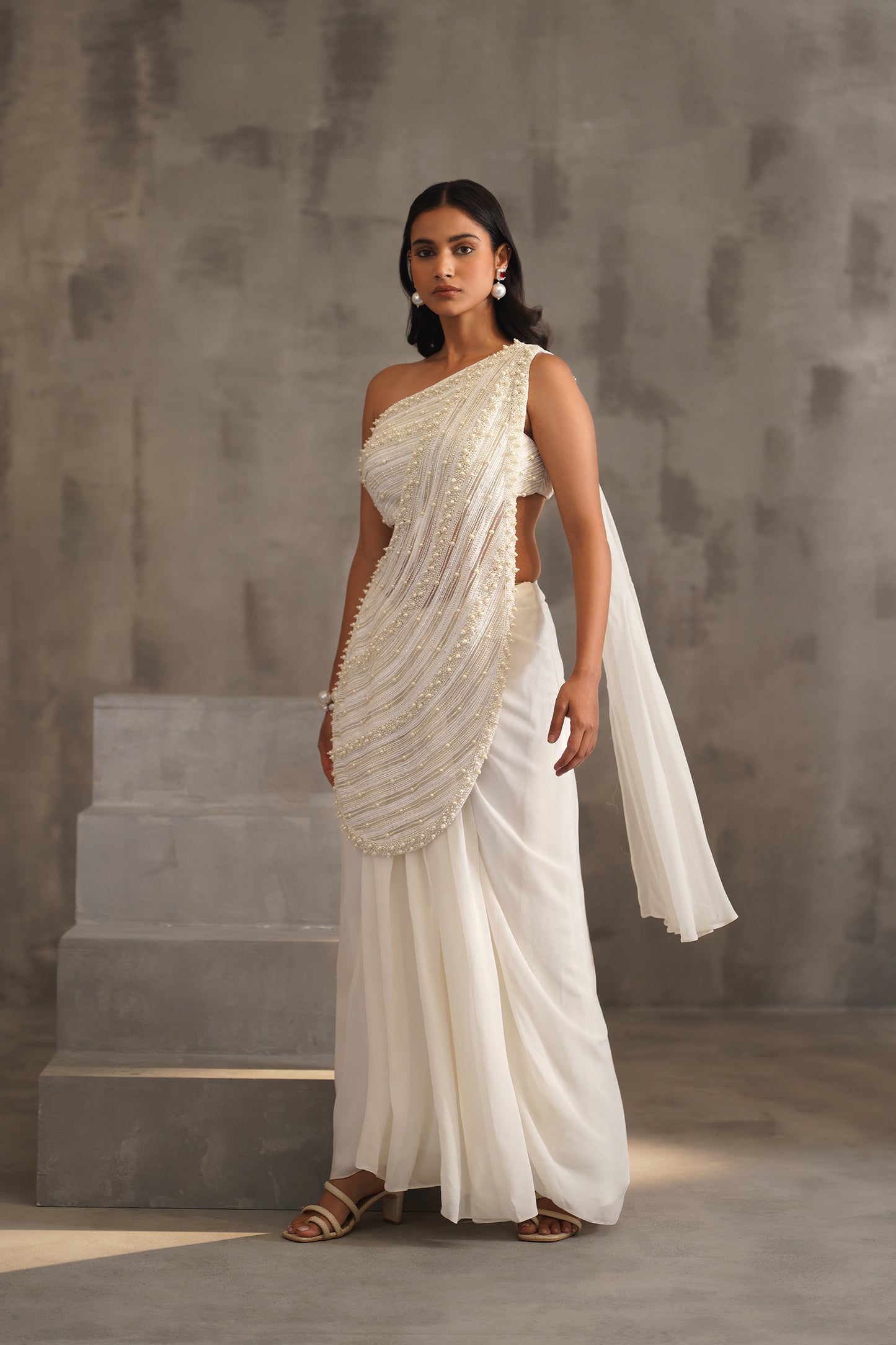 Off White Embroidered Bouse and Drape Saree
