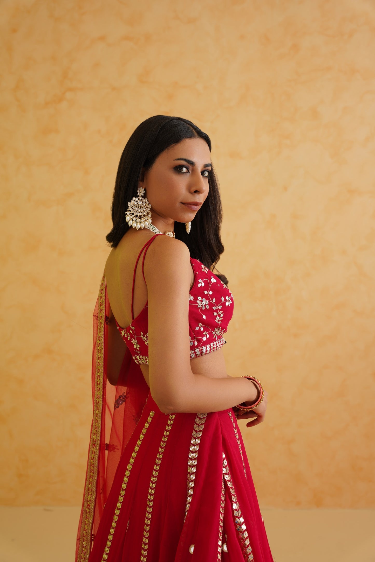Fusia georgette lehenga, Blouse and dupatta Set