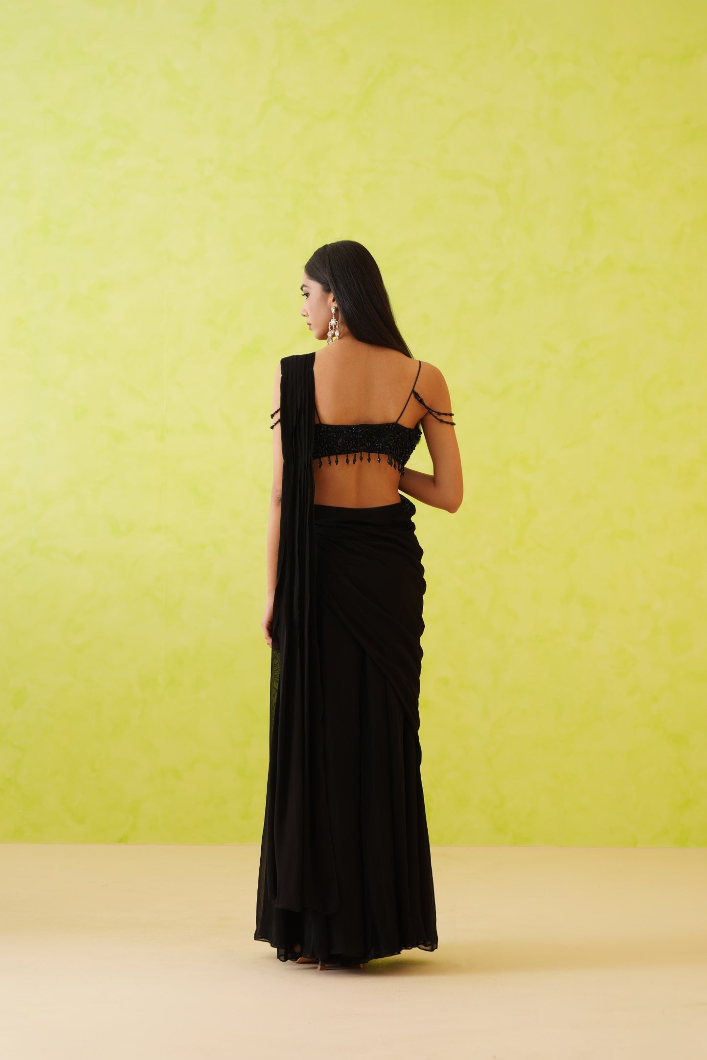 Black drape sharara and embroidered blouse set