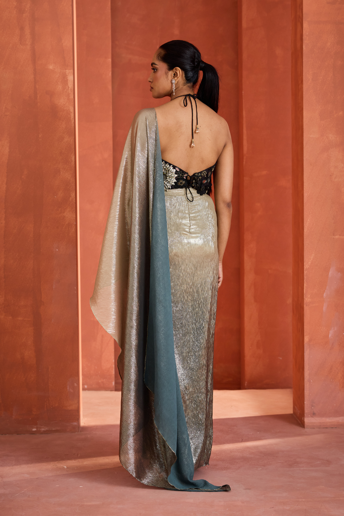 Ombre Drape skirt with blouse