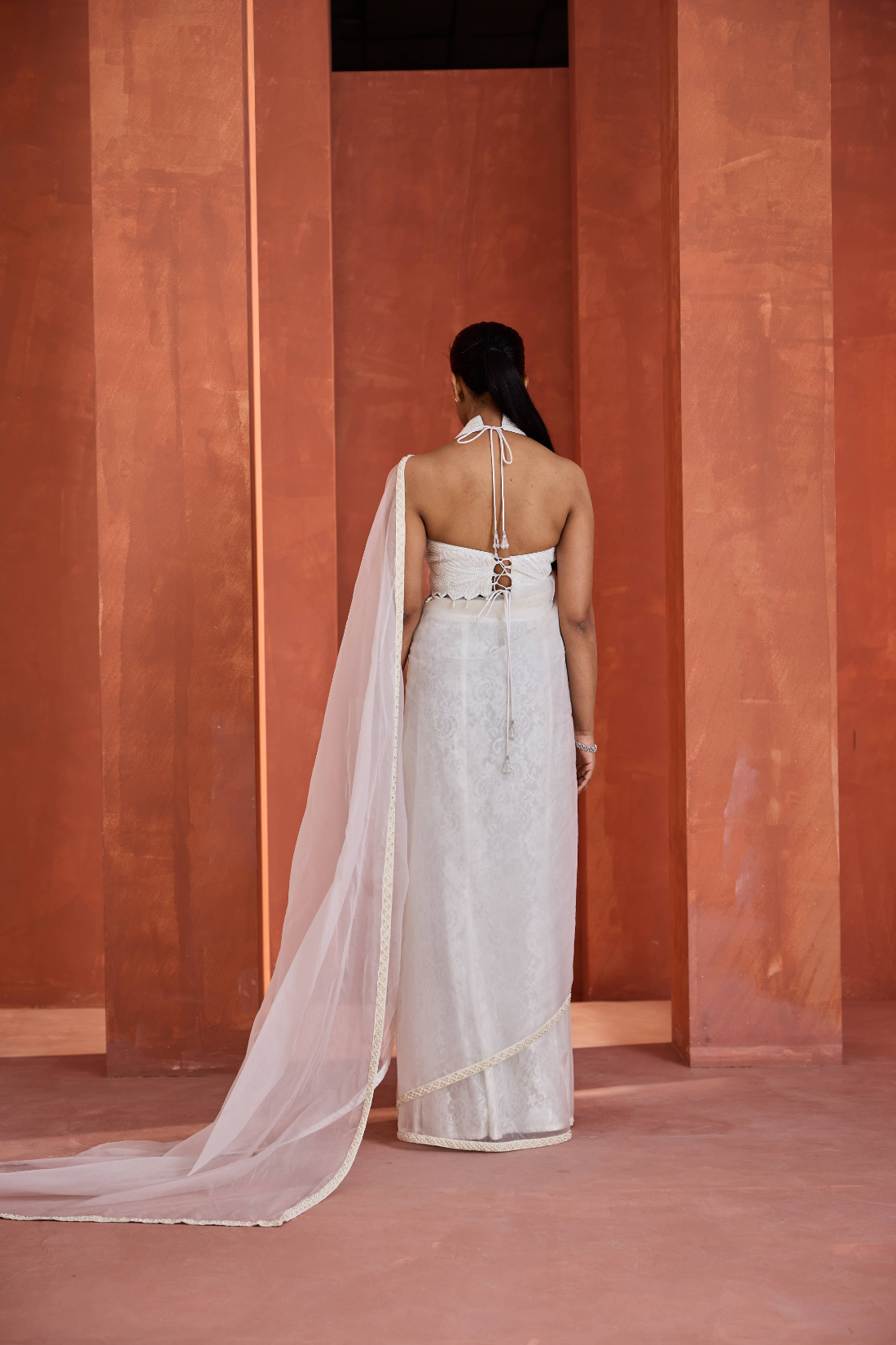 Ivory emb Blouse,stitched ready to wear saree