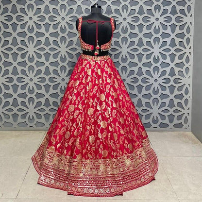 Fuchsia Brocade Lehenga Blouse And Dupatta Set