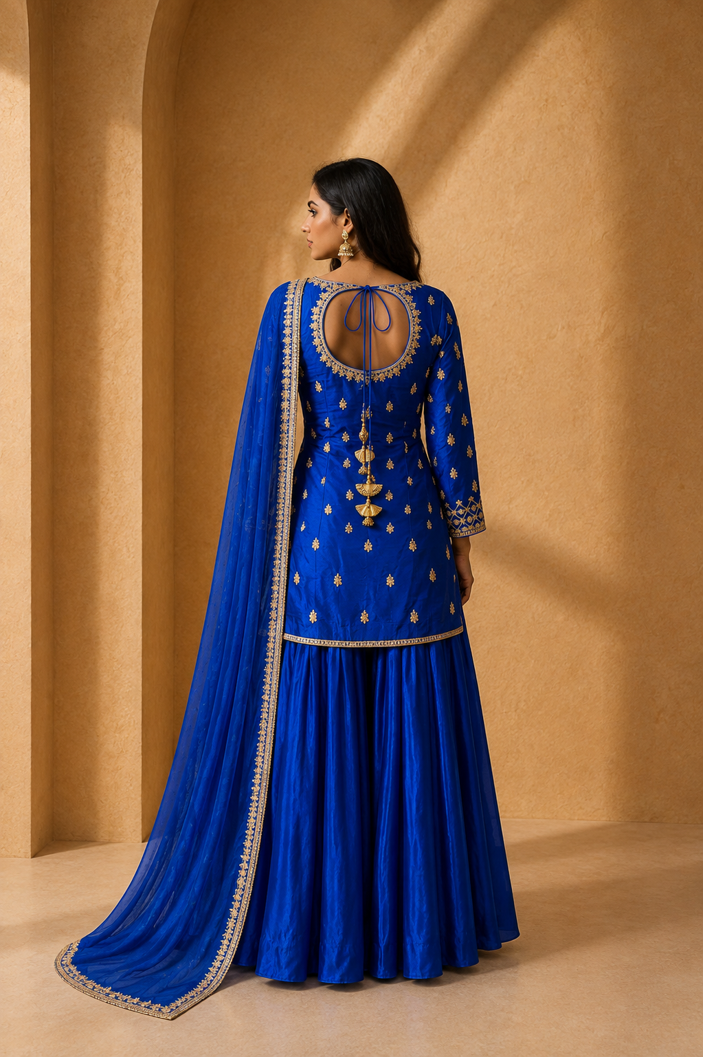 Royal Blue Silk Sharara Set