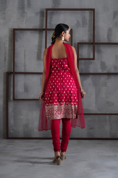 Fuchsia Kurti, Churidar and Choker Dupatta