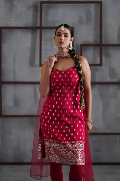 Fuchsia Kurti, Churidar and Choker Dupatta