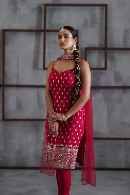 Fuchsia Kurti, Churidar and Choker Dupatta