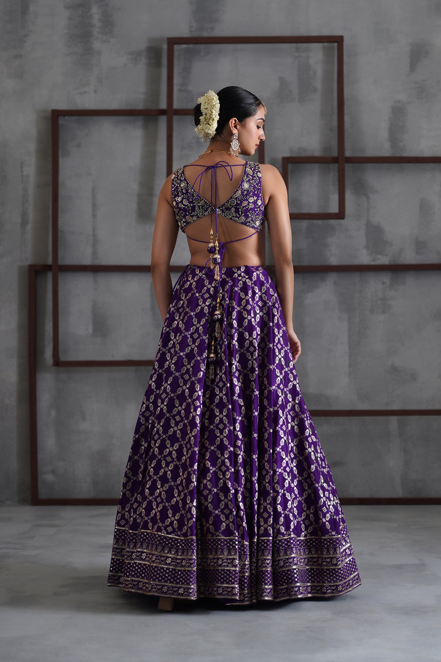 Purple Embroidered Blouse, Banarsi Lehanga and Dupatta