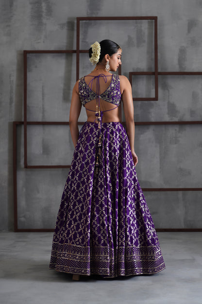 Purple Embroidered Blouse, Banarsi Lehanga and Dupatta