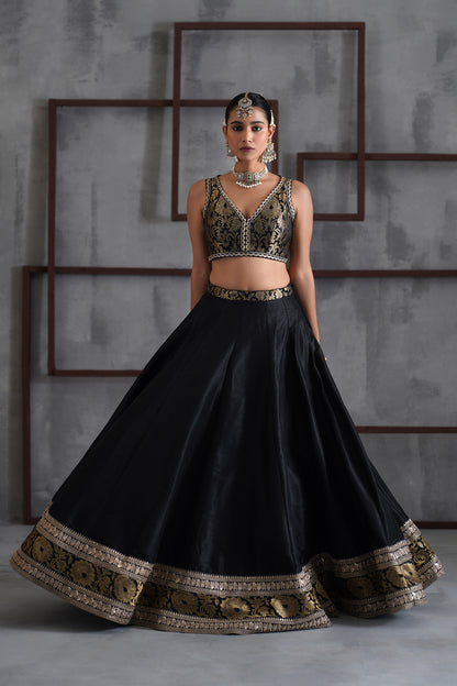 Black Brocade Blouse, Lehanga and Dupatta