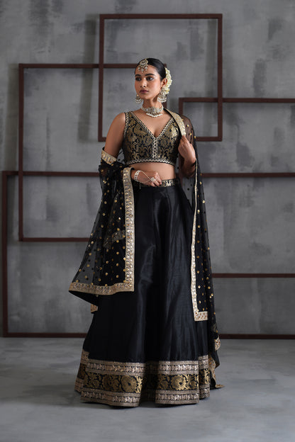 Black Brocade Blouse, Lehanga and Dupatta