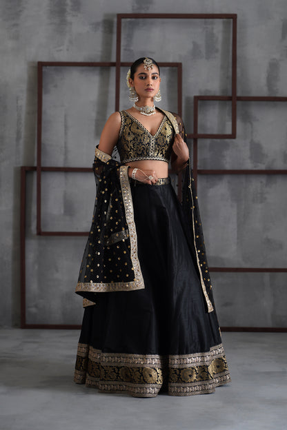 Black Brocade Blouse, Lehanga and Dupatta