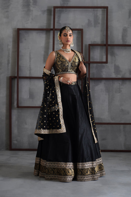 Black Brocade Blouse, Lehanga and Dupatta
