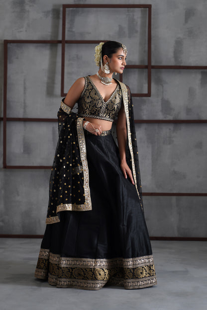 Black Brocade Blouse, Lehanga and Dupatta