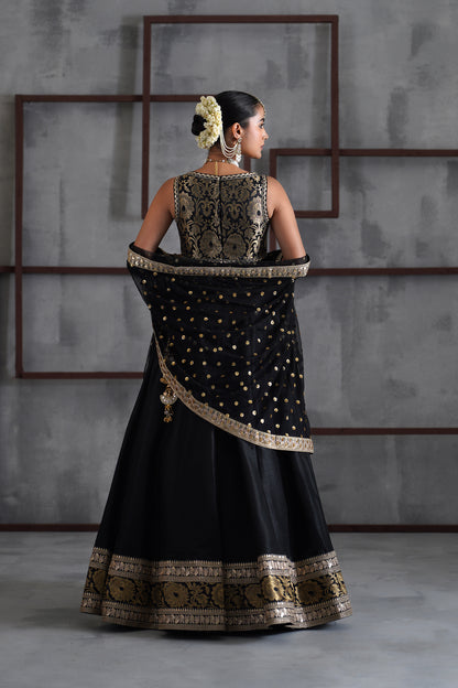 Black Brocade Blouse, Lehanga and Dupatta