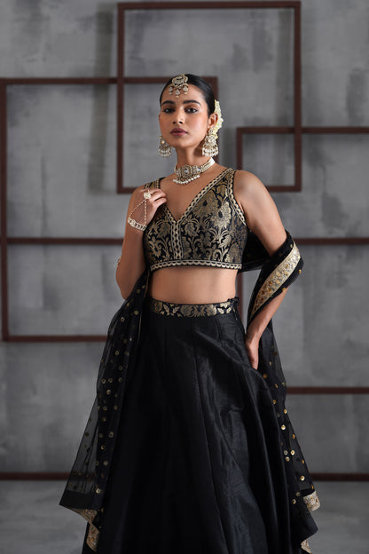 Black Brocade Blouse, Lehanga and Dupatta