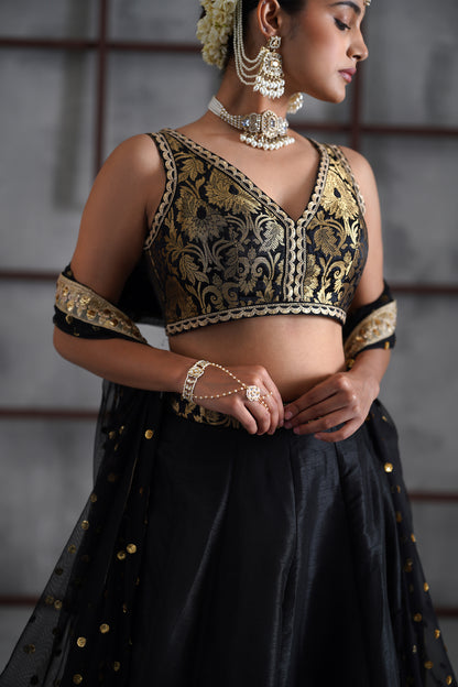Black Brocade Blouse, Lehanga and Dupatta