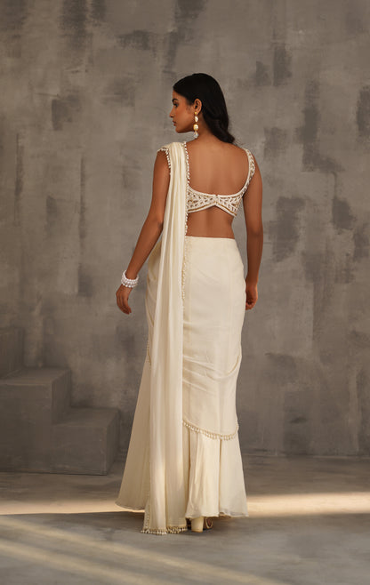 Ivory Embroidered Blouse and Draped Saree