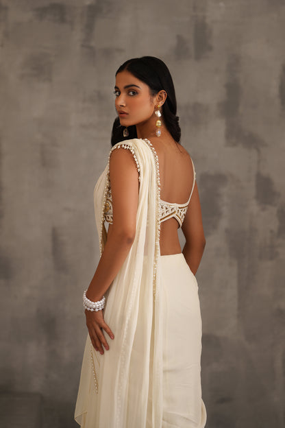 Ivory Embroidered Blouse and Draped Saree