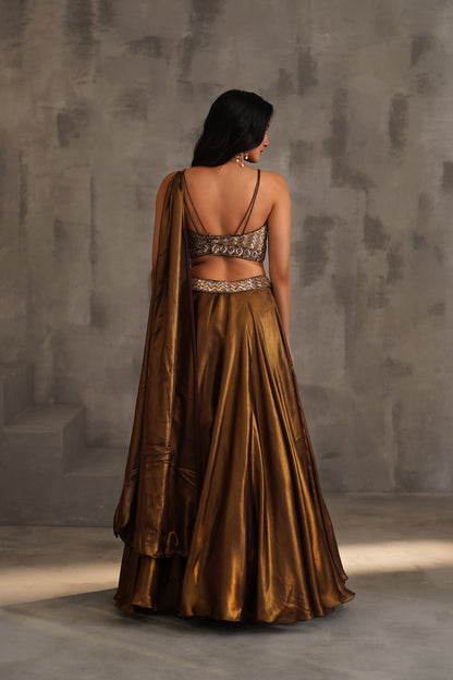 Bronze Embroidered Bustier, Lehanga and Dupatta