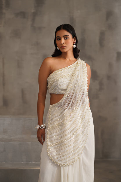 Off White Embroidered Bouse and Drape Saree