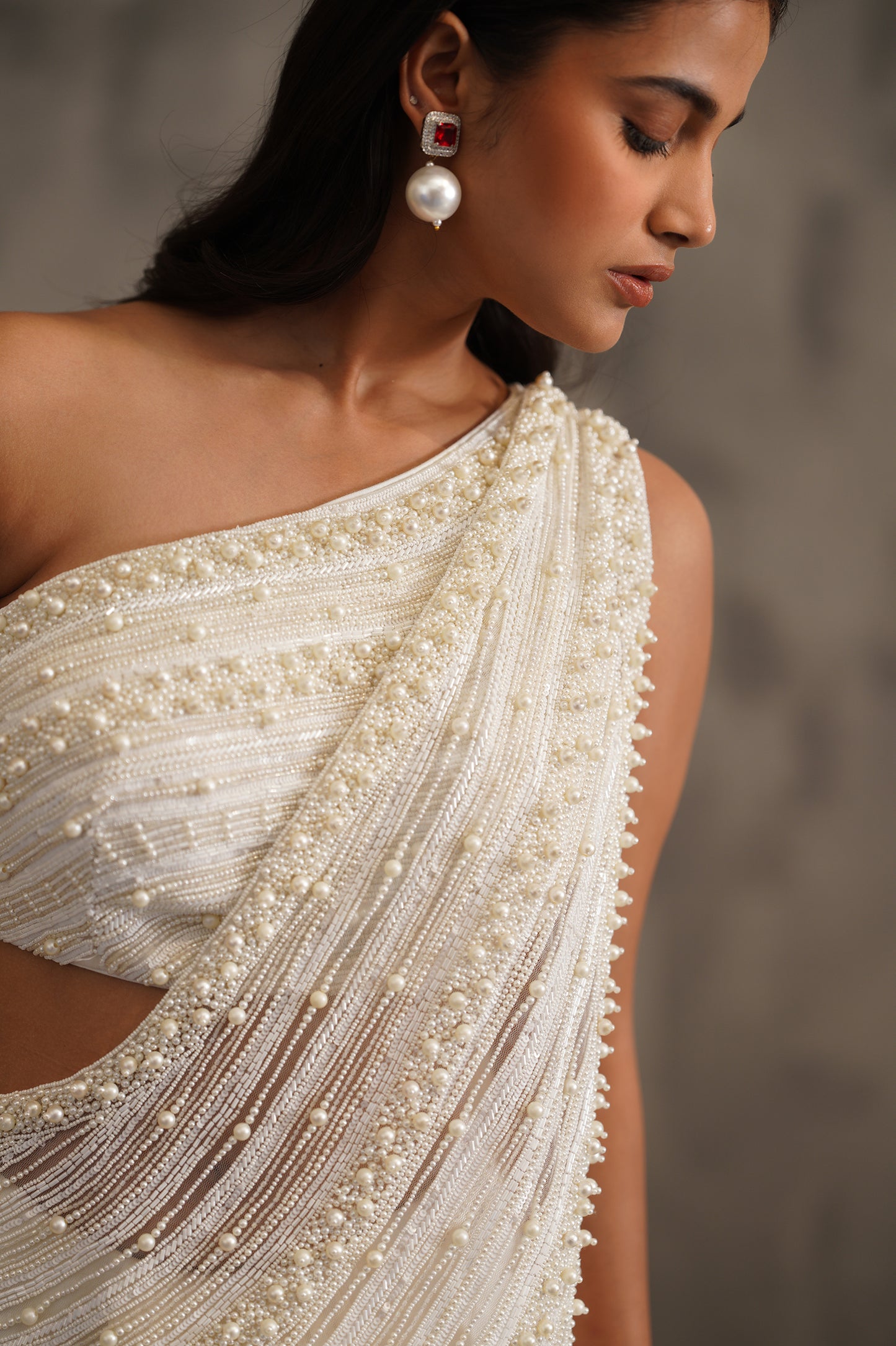 Off White Embroidered Bouse and Drape Saree