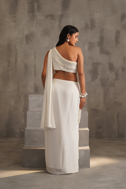 Off White Embroidered Bouse and Drape Saree