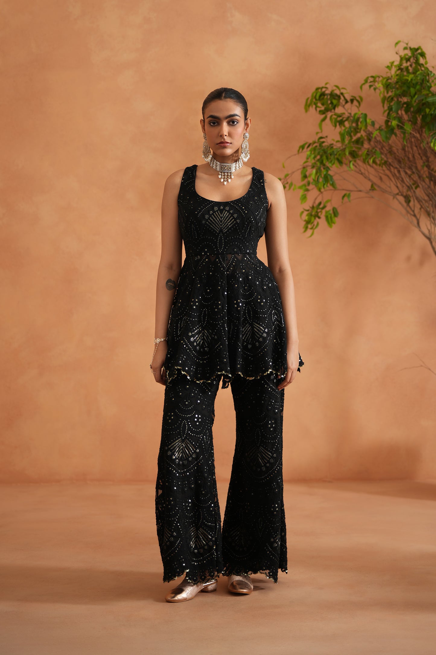 Black Peplum With Palazzo and Dupatta
