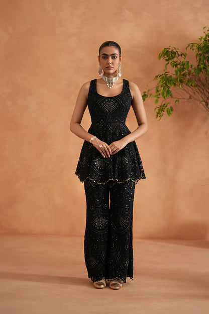 Black Peplum With Palazzo and Dupatta