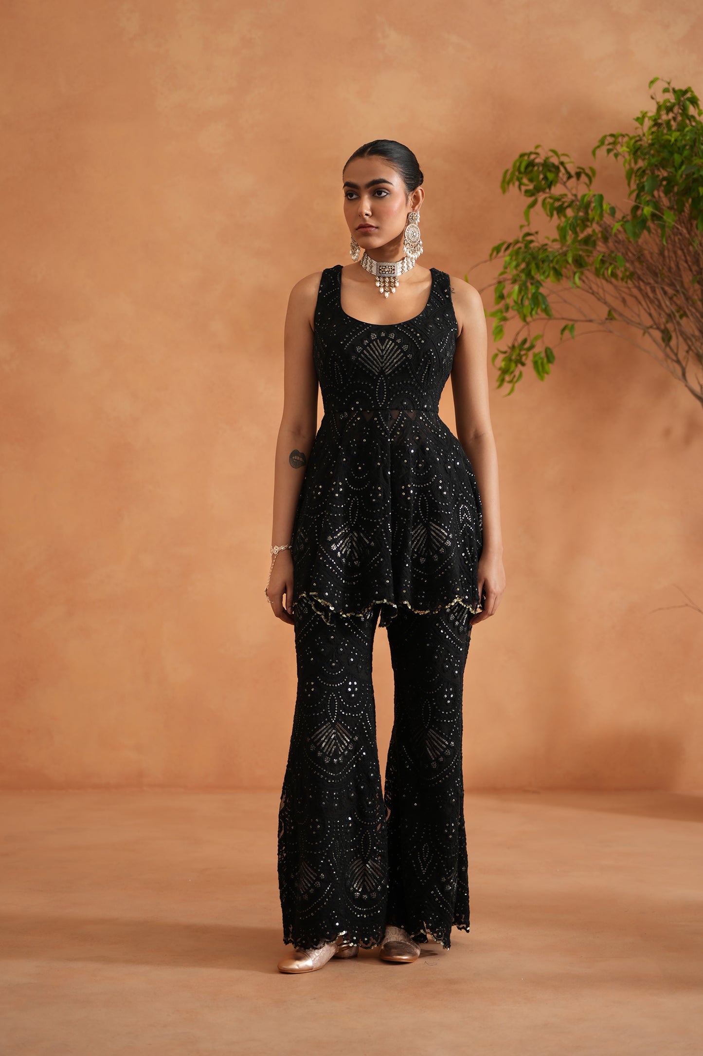 Black Peplum With Palazzo and Dupatta