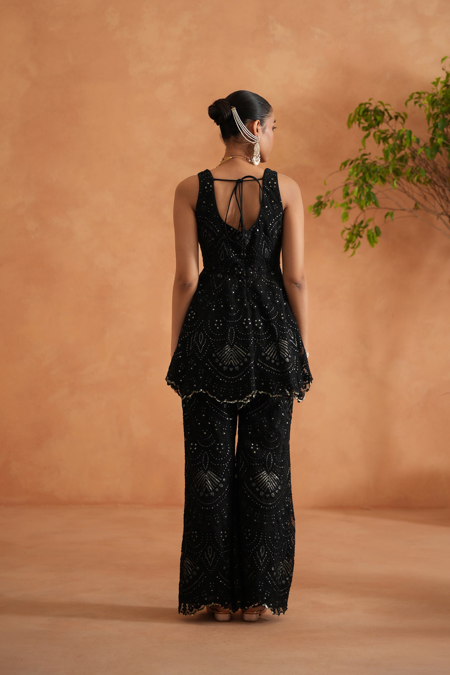 Black Peplum With Palazzo and Dupatta