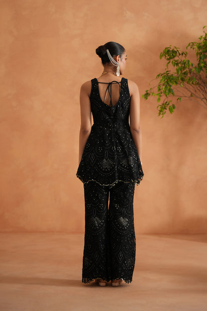 Black Peplum With Palazzo and Dupatta