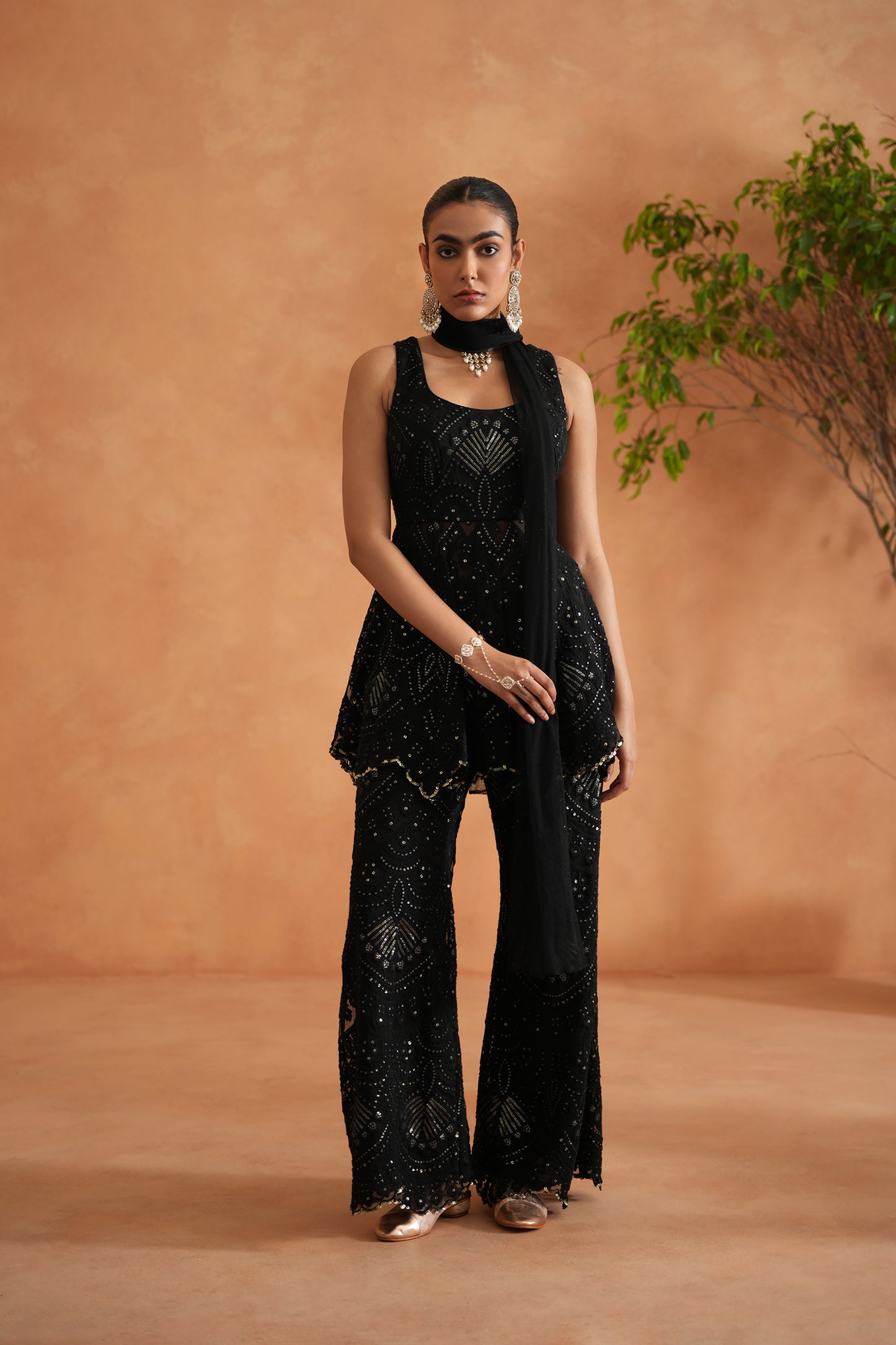 Black Peplum With Palazzo and Dupatta