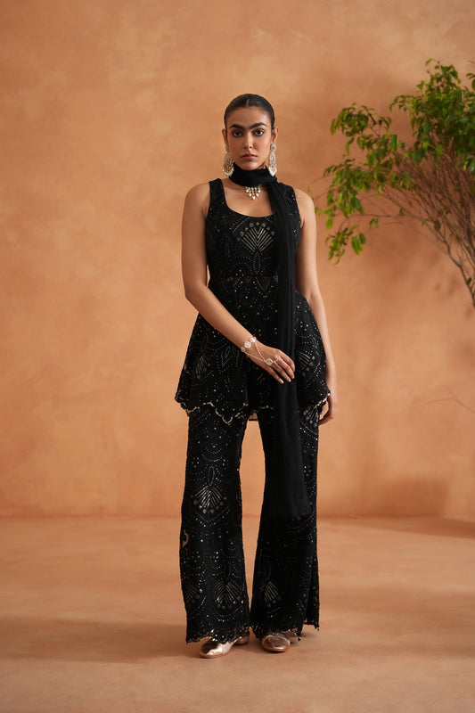 Black Peplum With Palazzo and Dupatta