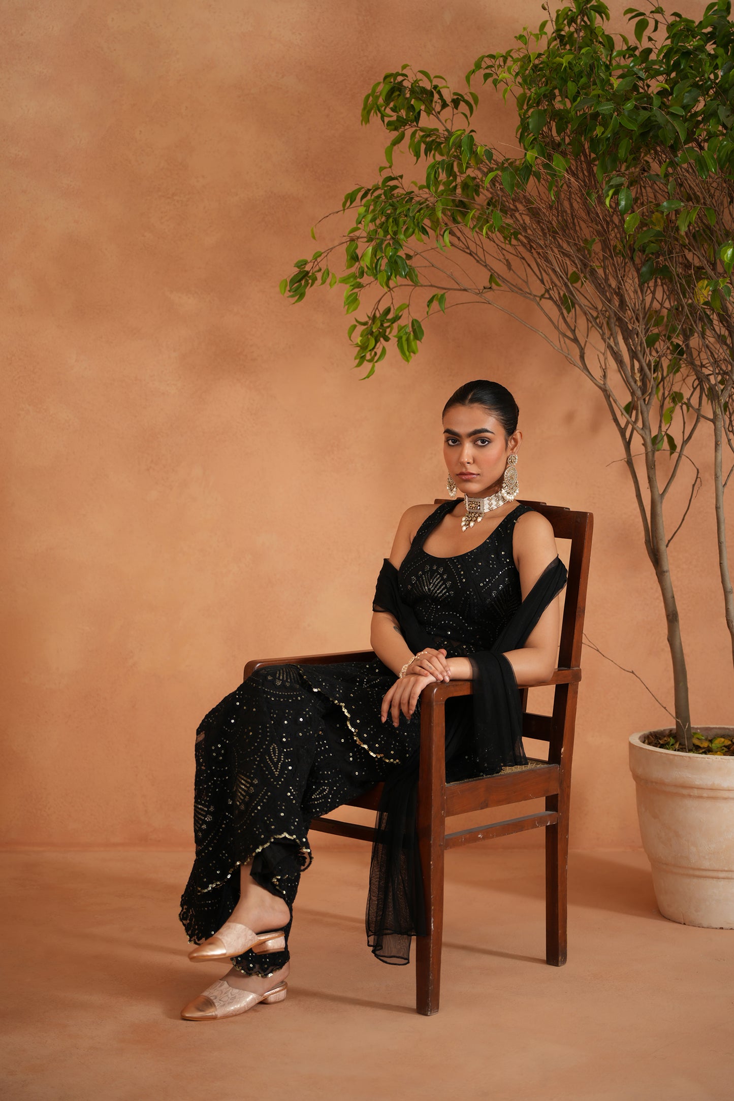 Black Peplum With Palazzo and Dupatta