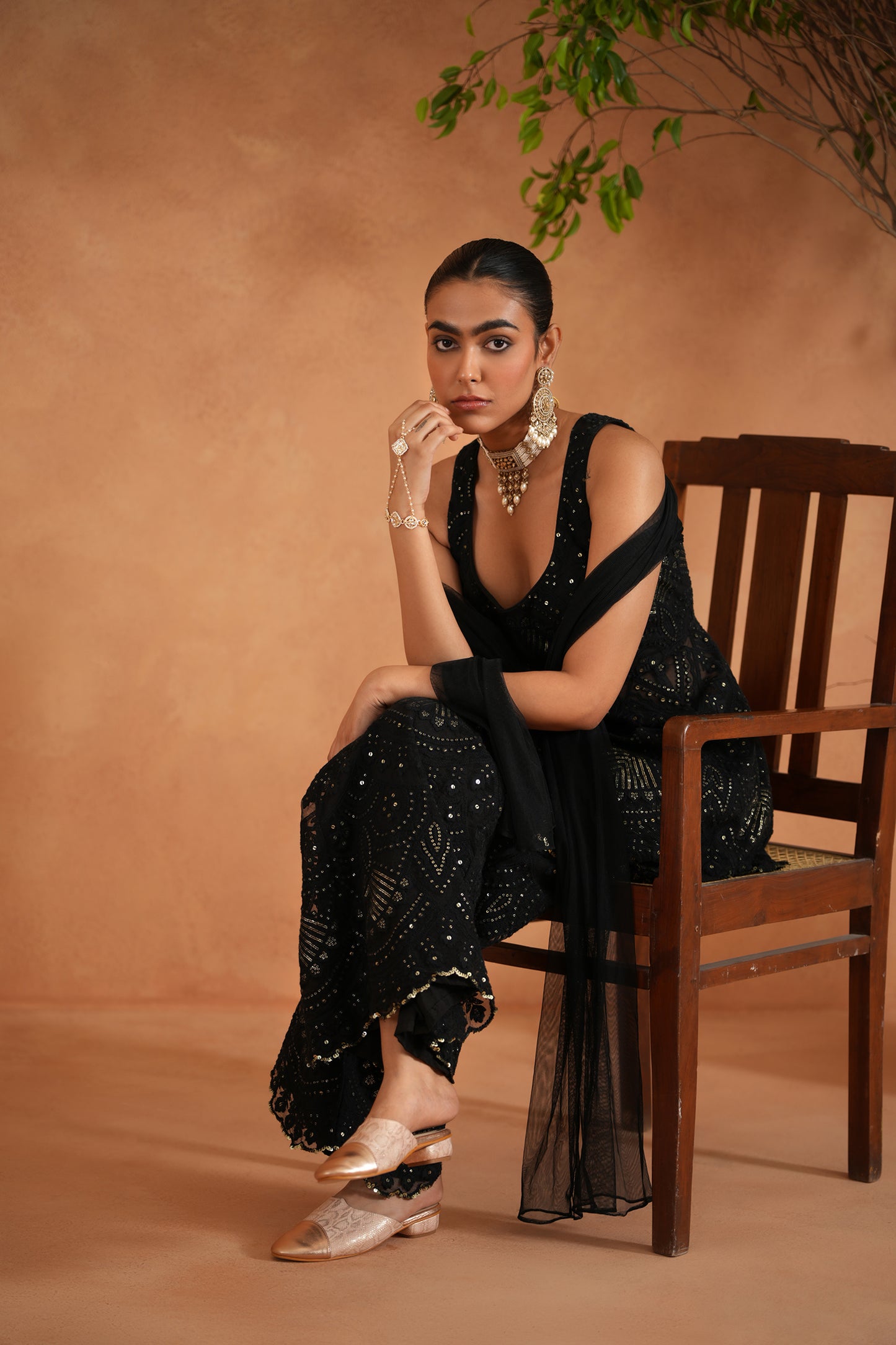 Black Peplum With Palazzo and Dupatta