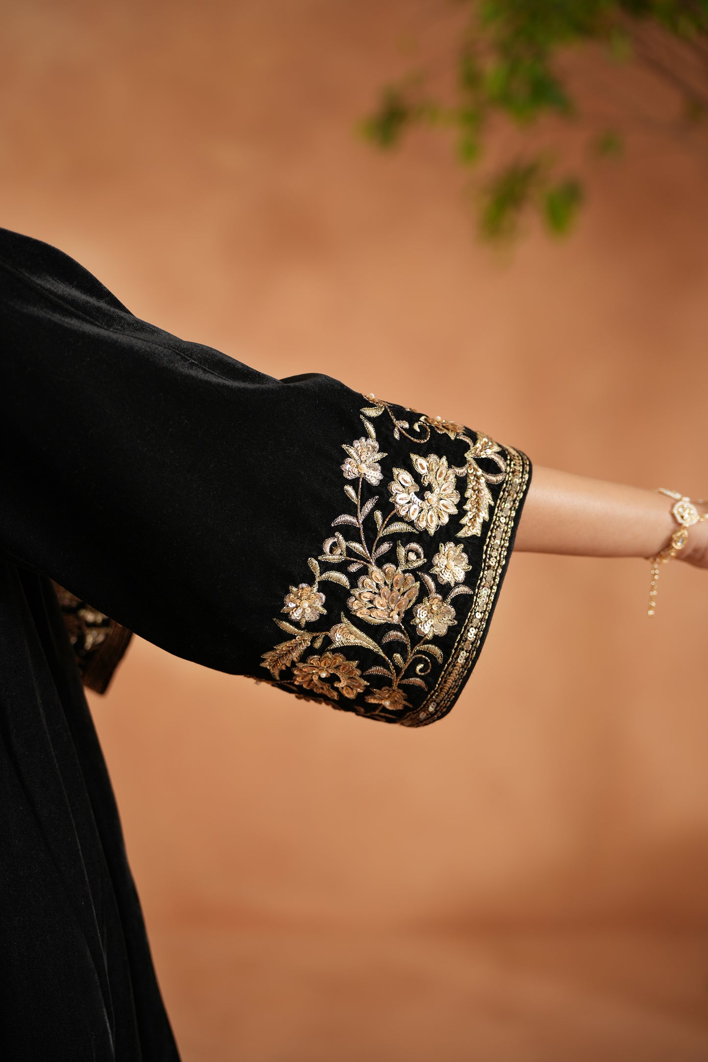 Black Velvet Embroidered Tunic and Pants
