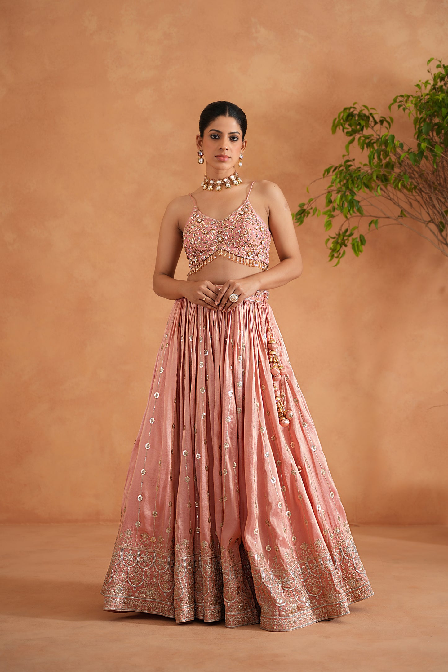 Pink Embroidered Blouse, Lehenga and Dupata