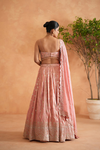 Pink Embroidered Blouse, Lehenga and Dupata
