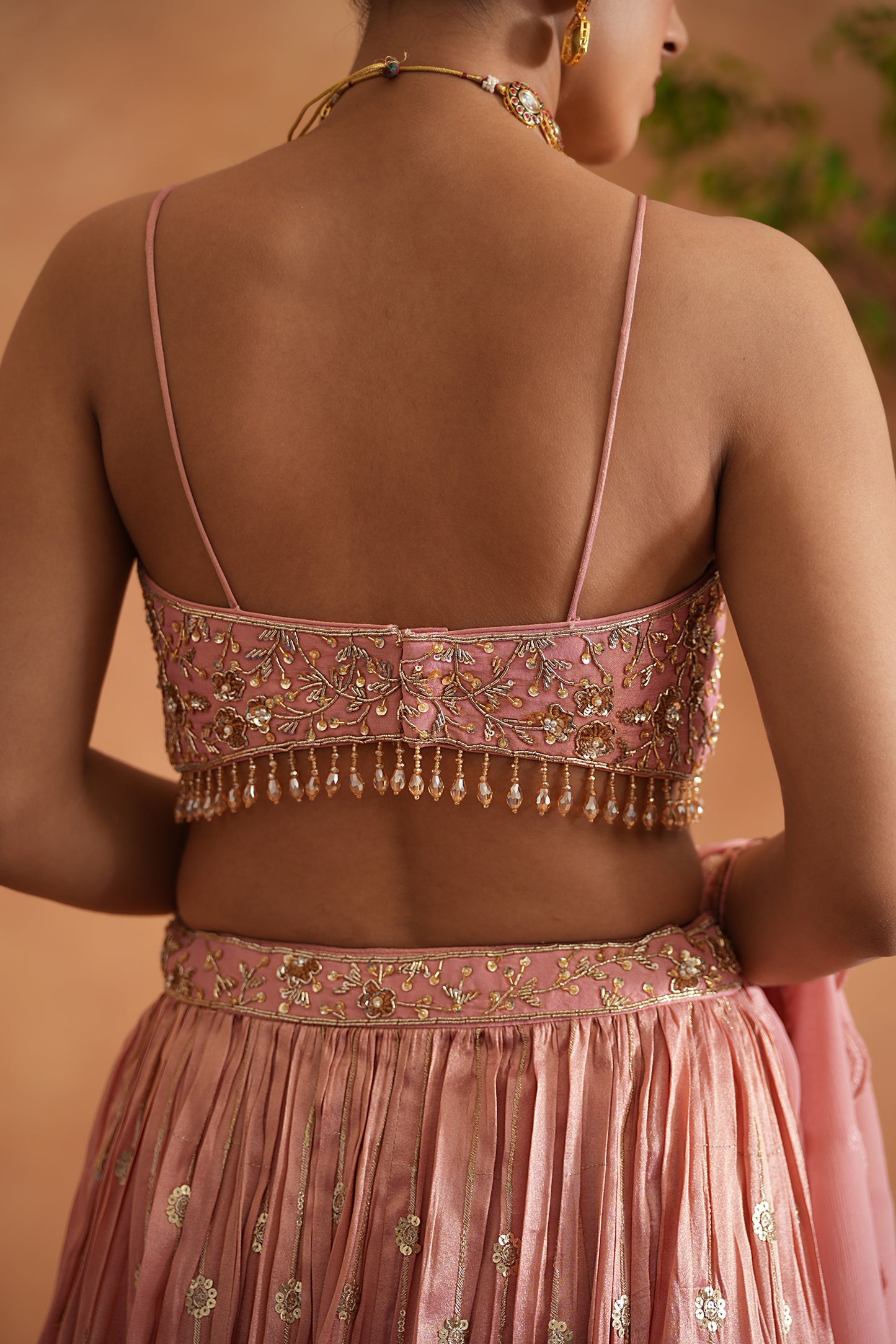 Pink Embroidered Blouse, Lehenga and Dupata
