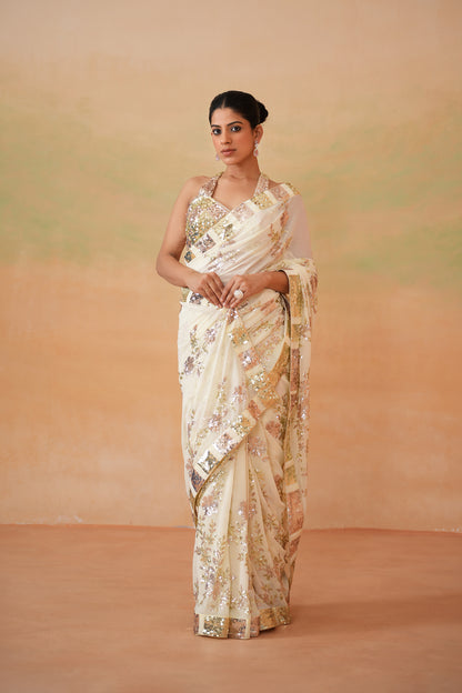 Lime Yellow Blouse, Saree and Petticoat