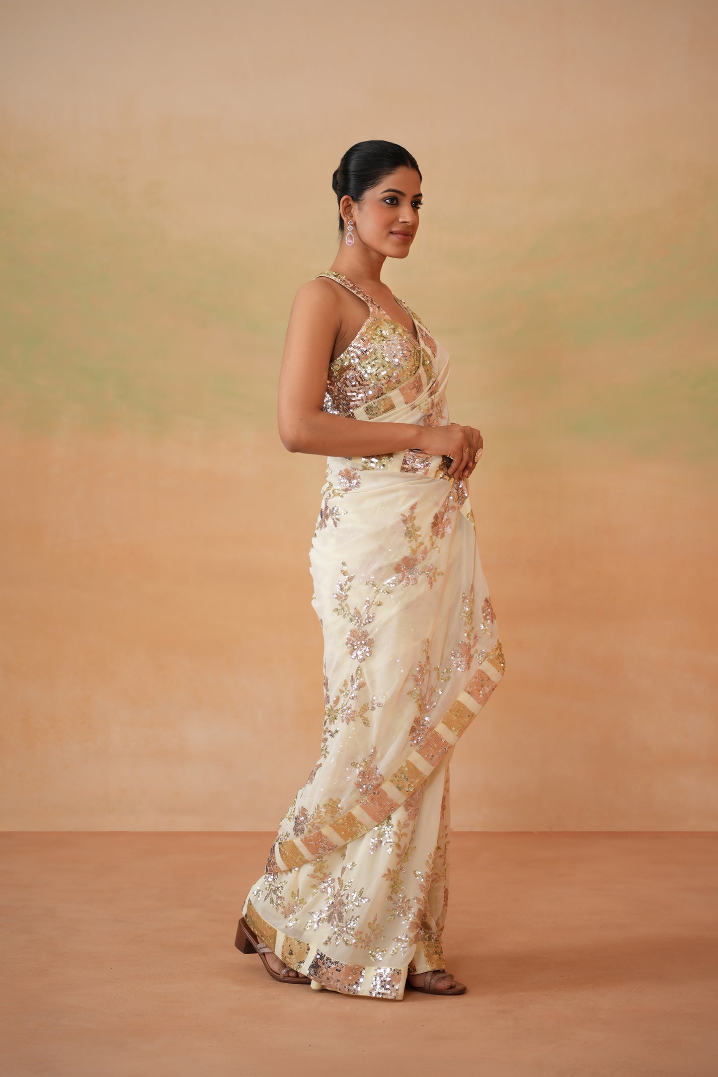 Lime Yellow Blouse, Saree and Petticoat