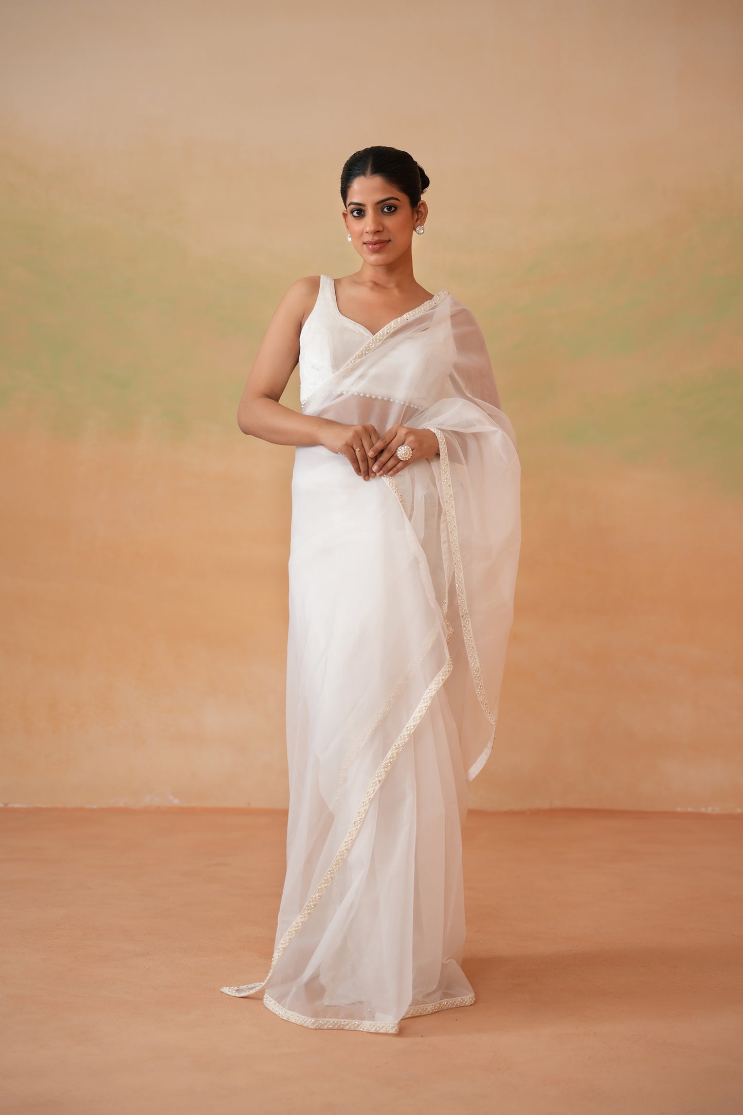 Ivory Embroidered Blouse with Drape Saree