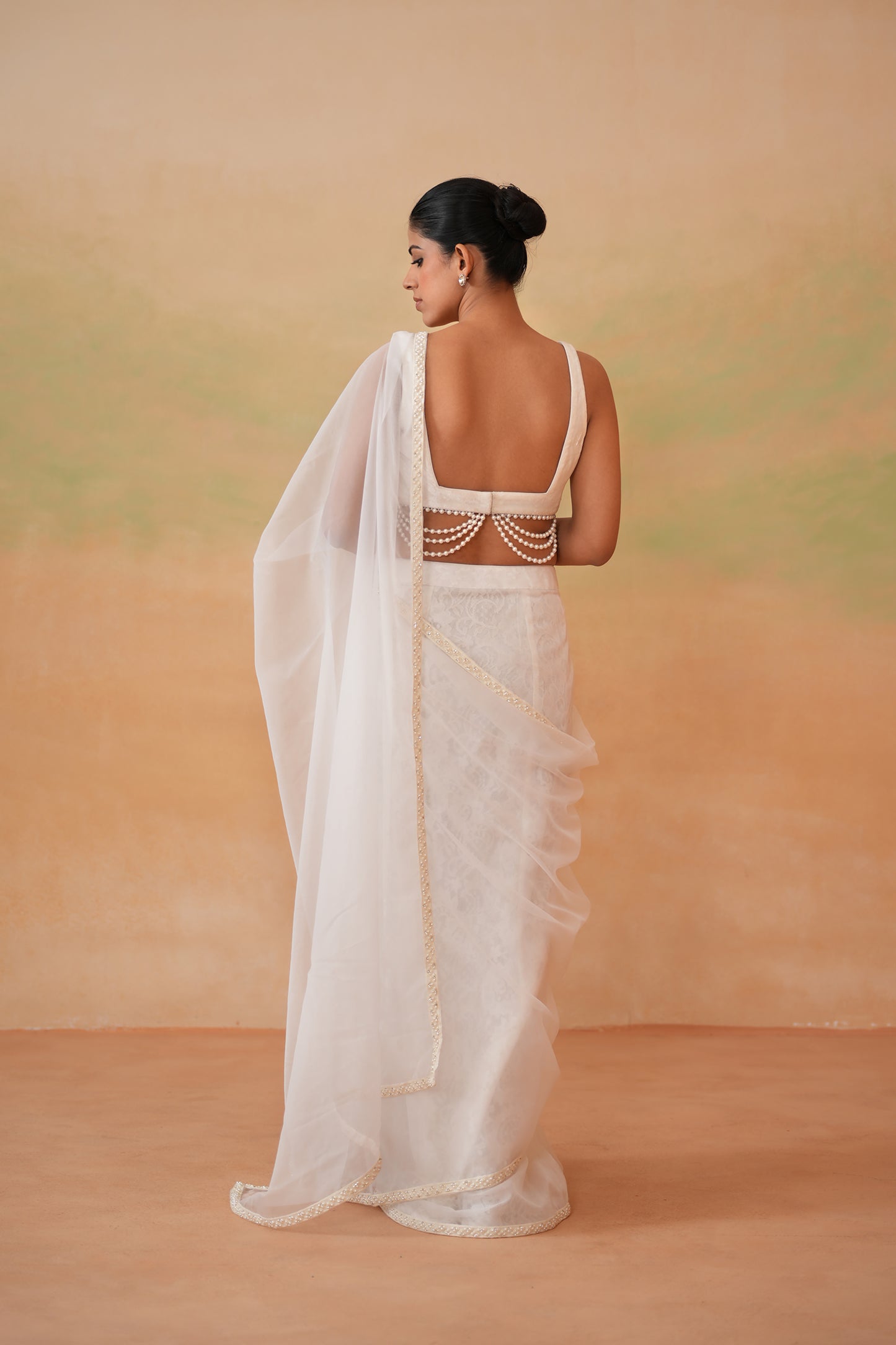 Ivory Embroidered Blouse with Drape Saree