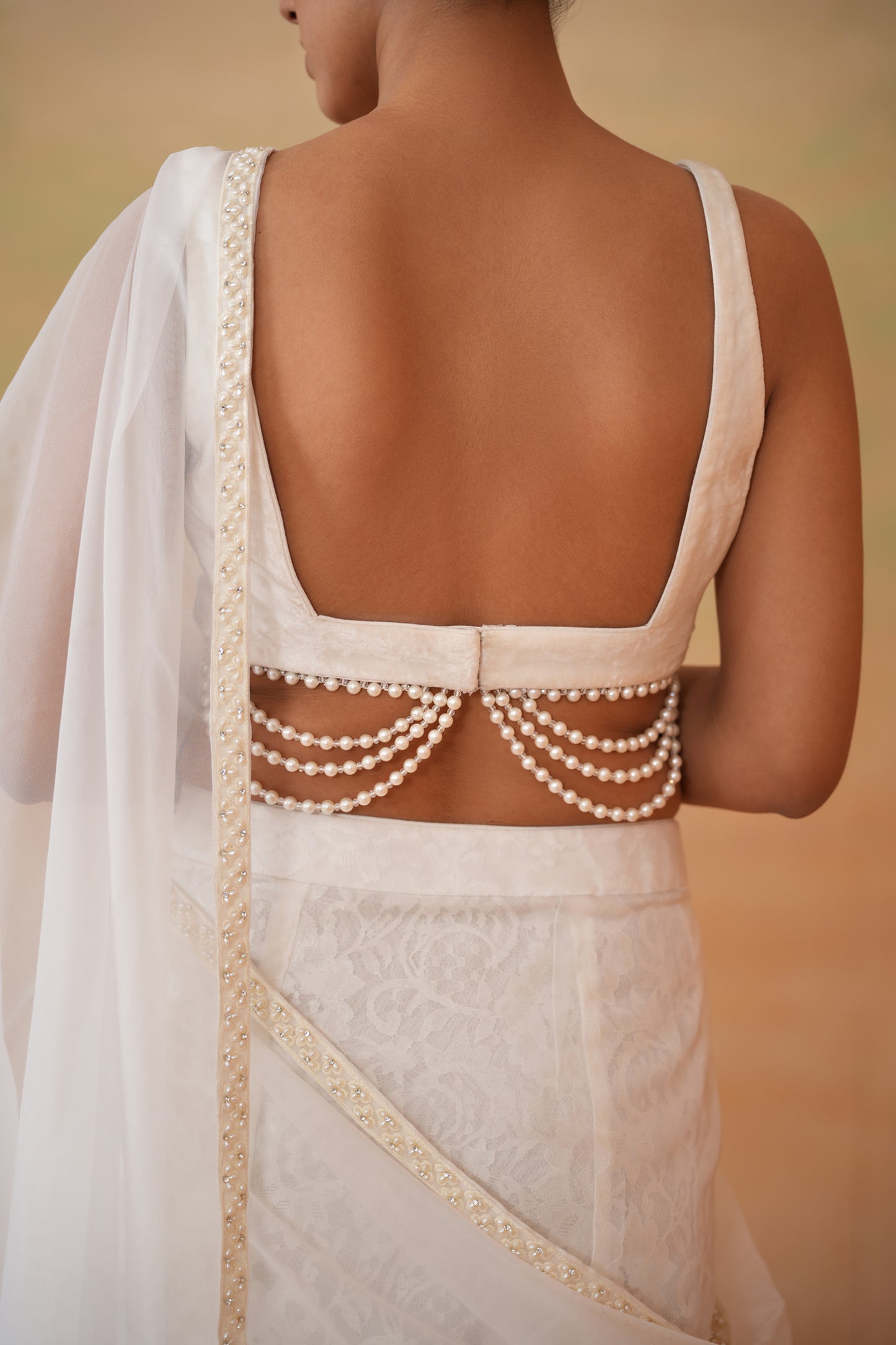 Ivory Embroidered Blouse with Drape Saree