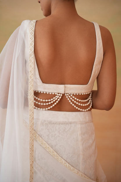 Ivory Embroidered Blouse with Drape Saree